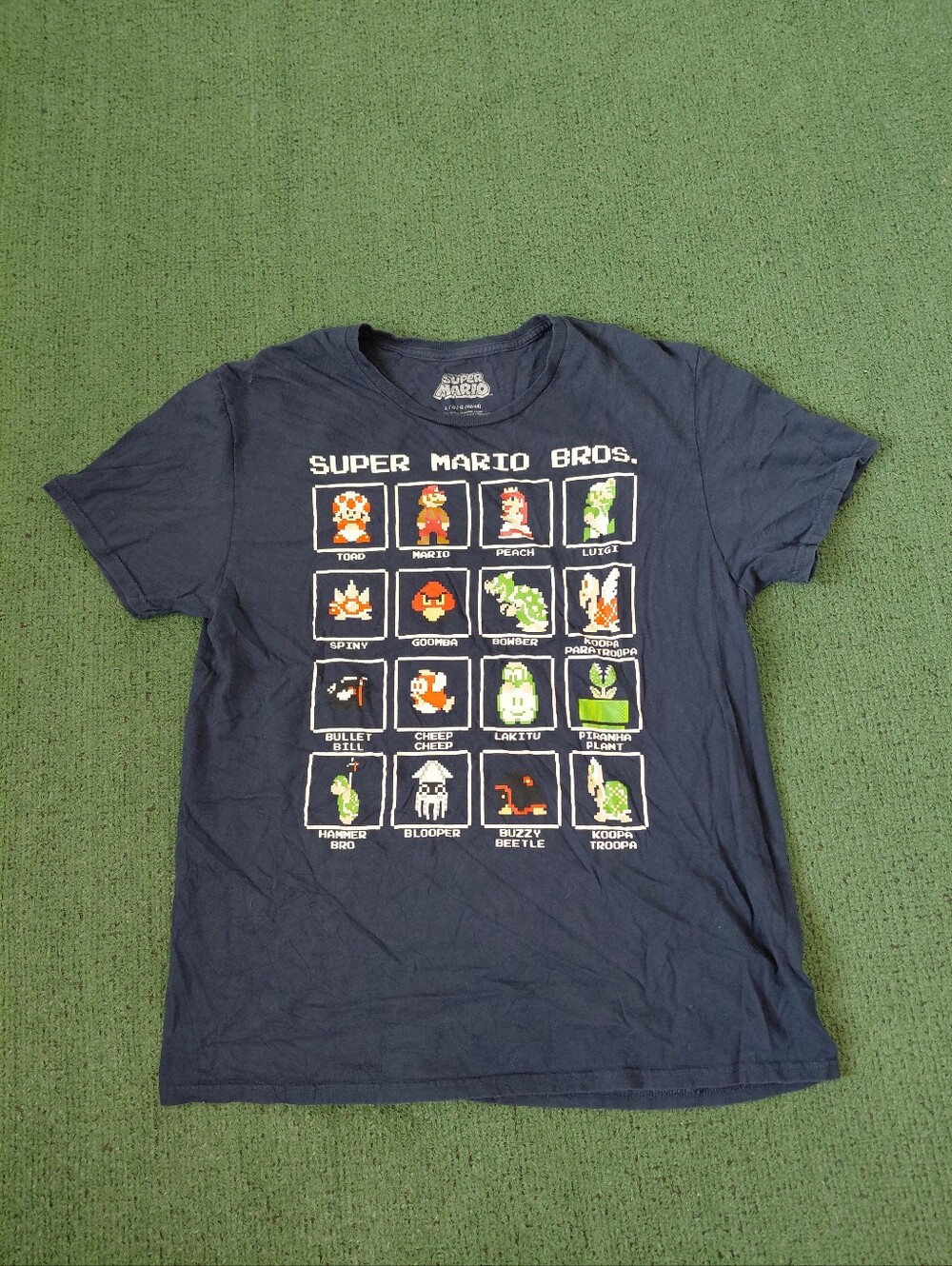 Super Mario Bros Pixel Art Retro Characters Videogame Navy Blue T Shirt Sz Large